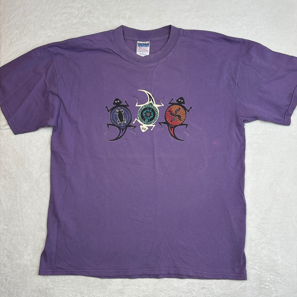 VintageAztec Gildan‎ Heavyweight Cotton XL Purple Horned Lizard Graphic T Shirt